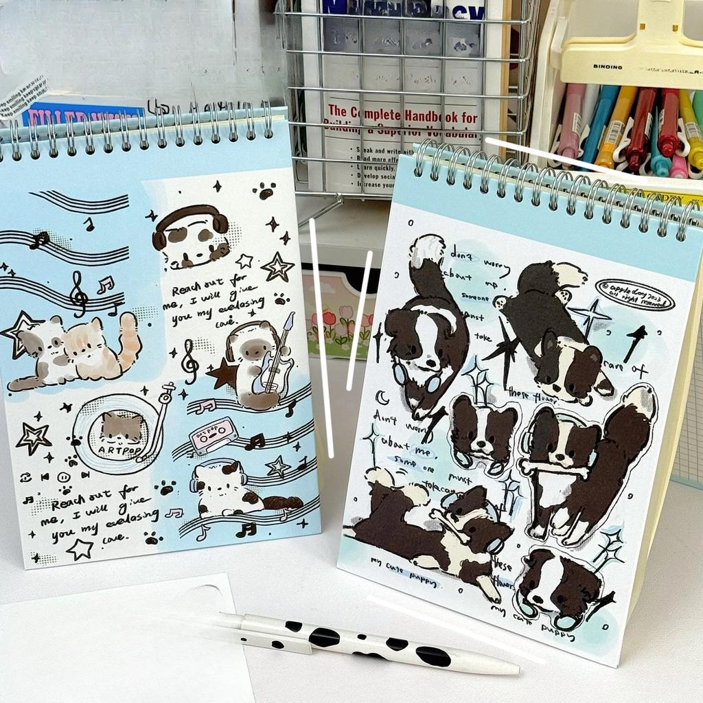 A5 Upturn Coil Book Cat Pattern Notebook Cute Dog Notebook Student Horizontal Line Record Book 80 Sheets
