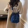 Embroidered Denim Bag Women's Large Capacity Shoulder Bag Commuter Bag Handbag