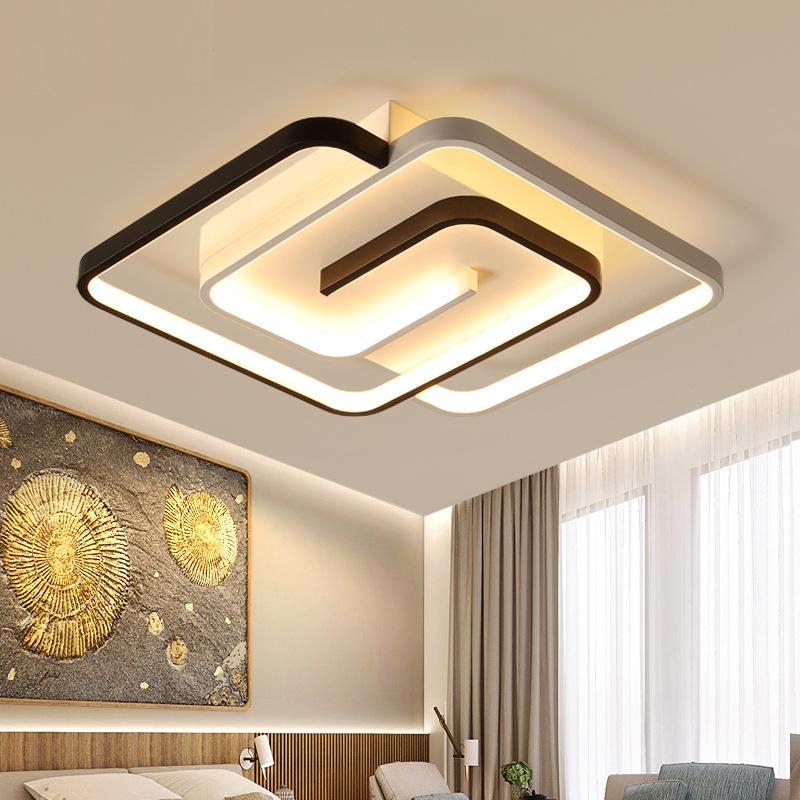 Bedroom Led Chandelier Light Black White Square Modern Ceiling Lamp Attic Living Room Dining