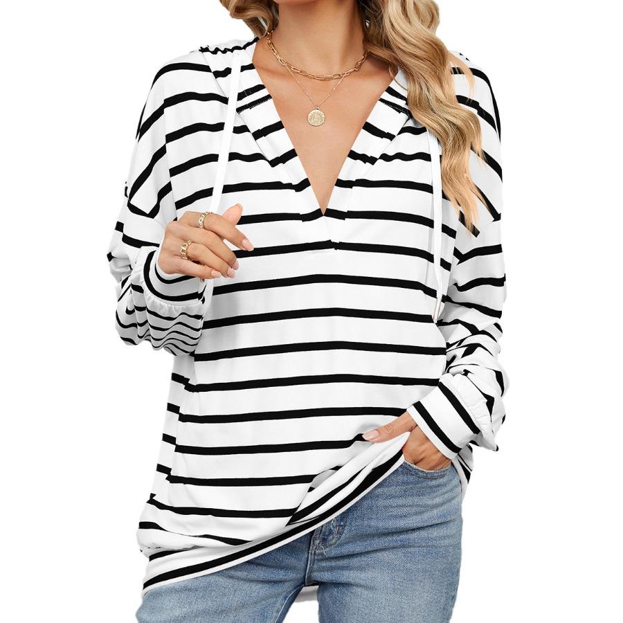 Осень-зима, свитера и длинные рукава, модная женская полосатая одежда, свободная толстовка с капюшоном для женщин, футболка
