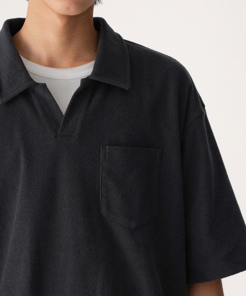 MUSINSA STANDARD Terry Cloth Slit Neck Polo Shirt [Navy]