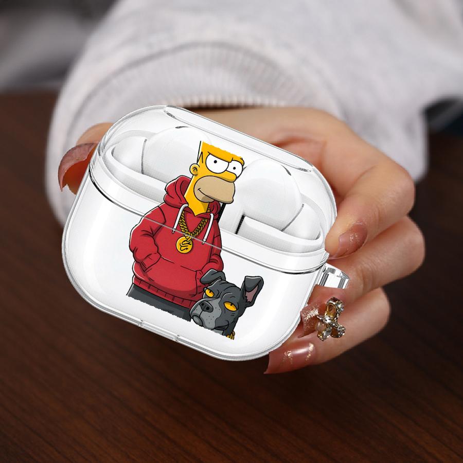 Case For Samsung Galaxy Buds 4 Pro 2Pro 3 FE 2 Live 3Pro 4Pro Clear Earphone Cases Cover With Hook Cartoon The S-simpsons