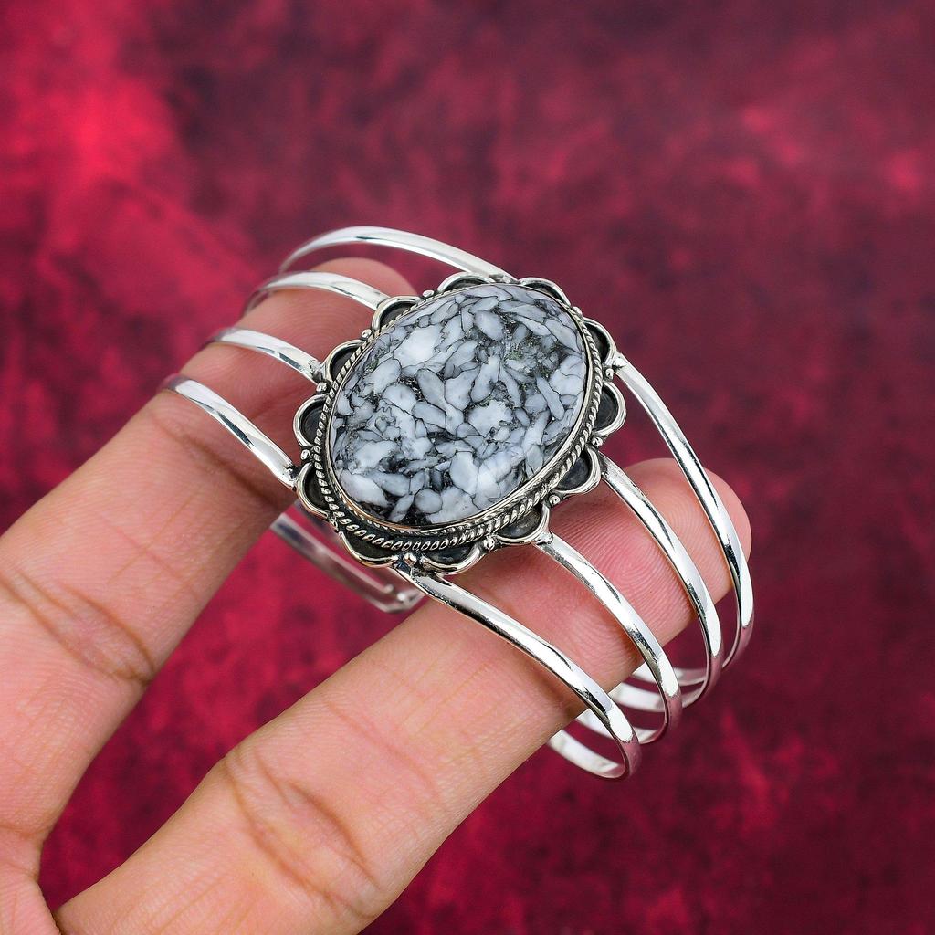 Браслет Pinolith из цельного стерлингового серебра 925 пробы, браслет ручной работы с драгоценными камнями, на День памяти