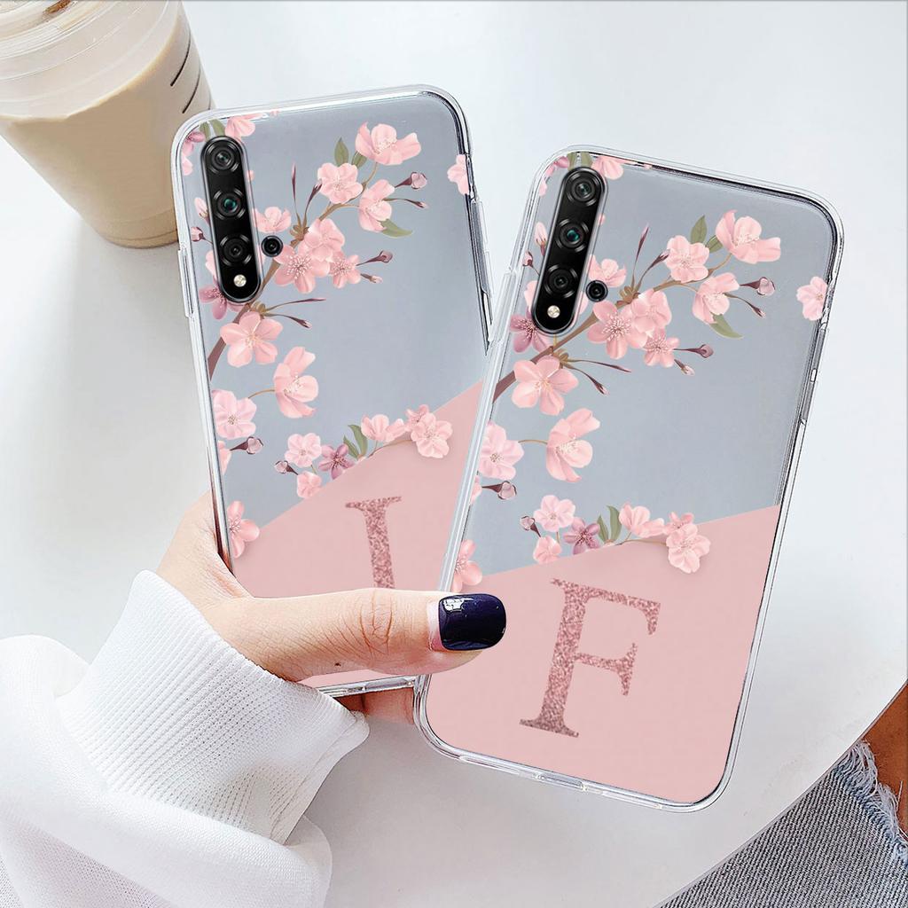 For Huawei Nova 5T Case Soft Slim Luxury A-Z Letters Back Cover Fundas Clear Bumper For Huawei Nova5T 5 T Transparent Shell Capa