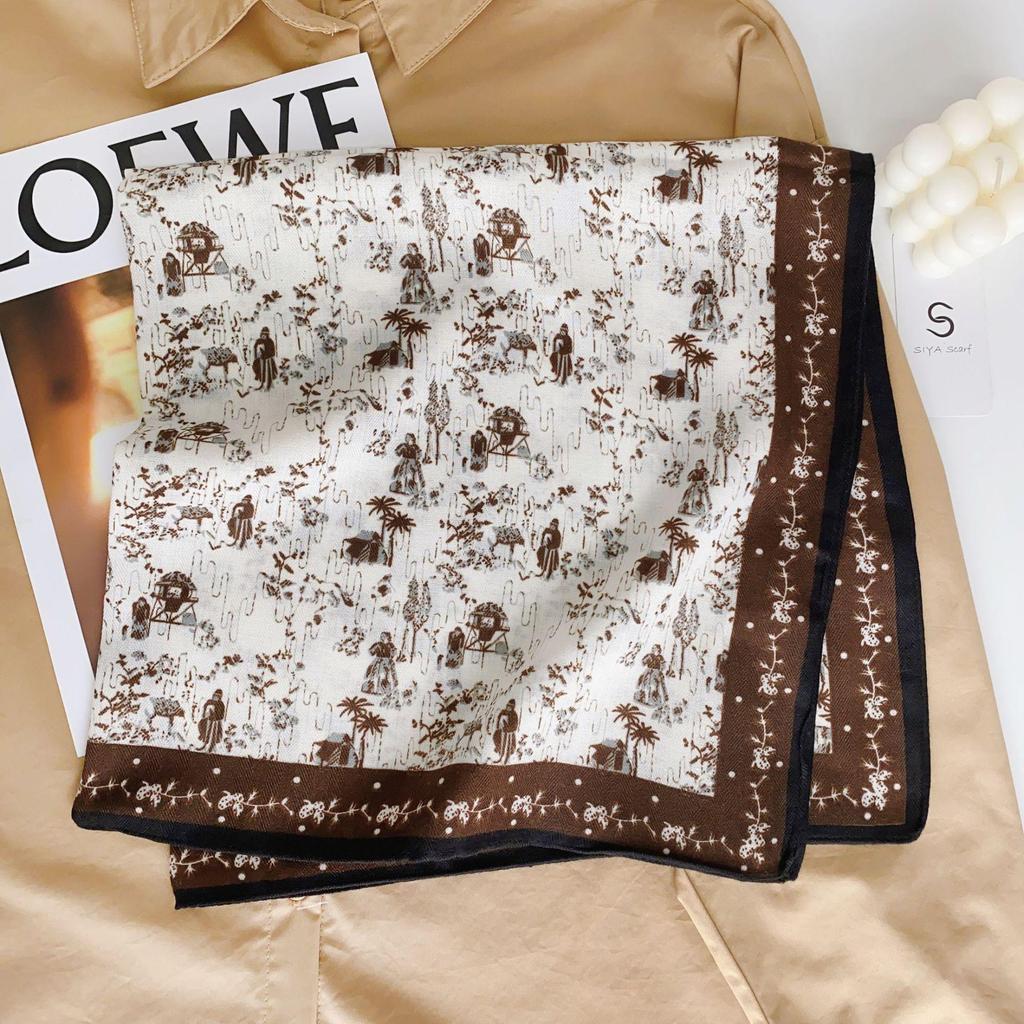 Korean Style Silk Square Scarf with Butterfly & Flower Print - Women's Fashion Accessory, Neck Tie, or Hair Scarf - Ideal Mother's Day Gift