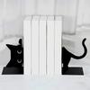 Cat Bookends Decor Black Sculpture Book Organizer Animal Ornament Support for Living Room Desk