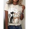 Summer Round Neck 3D Cat Print Top Fashionable Casual Short Sleeved Women's T-shirts