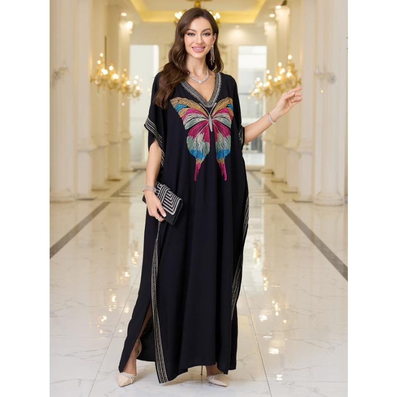 Женская мода лето весна цветочный узор принт рукава 1/2 V-образный вырез свободная талия повседневные платья