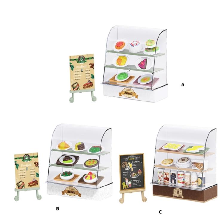 Miniature Dollhouses Bakery Counter Display Case Set with Model Cake Figurine for Pretend Play Cooking Imaginative Play