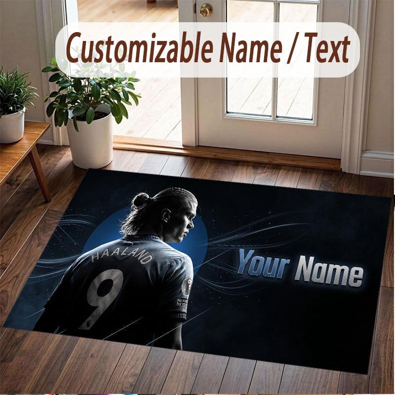 Custom Rug Erling Haaland Pattern Print Name Text Soft Non‑Slip Floor Carpet for Home Indoor Decoration