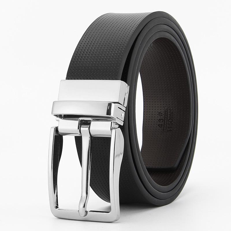 Ремень с пряжкой для мужчин Двусторонний из натуральной кожи Повседневный и модный ремень Вращающаяся пряжка