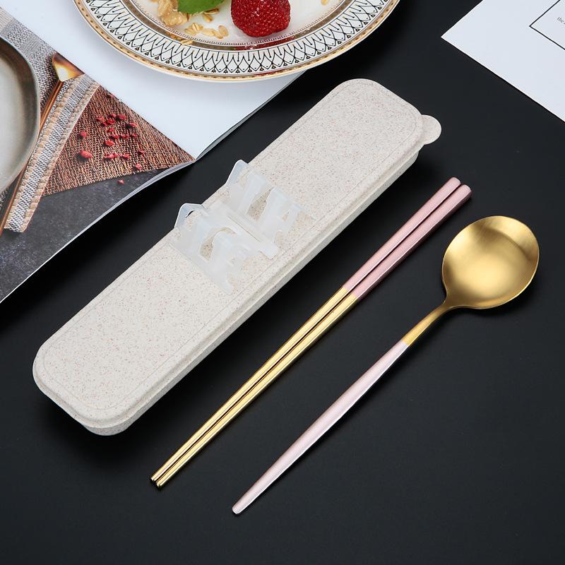 Портативная посуда для пикника, набор столовых приборов из нержавеющей стали, столовая посуда, кофейная ложка, палочки для еды с коробкой, кухонные принадлежности для детей