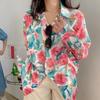 Korean-style Loose Textured Shirt with Ink Wash Printed Flowers High-end Floral Shirt with A Sense of Design