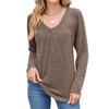 New Autumn and Winter Pleated V-neck Loose Long-sleeved T-shirt Top for Women