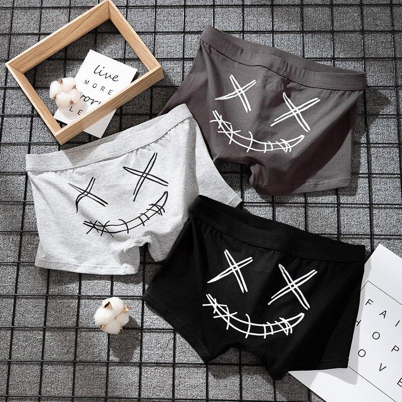 Мужское хлопковое нижнее белье, мужские трусы, мужские боксеры со смайликом, дешевое мужское нижнее белье, модные трусики для мальчиков, шорты, мужская одежда