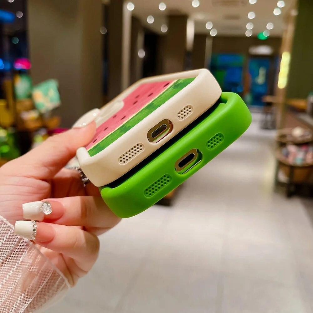 Korean Cute Watermelon Phone Case For iPhone 14 Pro Case for iPhone 11 12 13 15 Pro Max XR X XS 7 8 SE Shockproof Silicone Cover