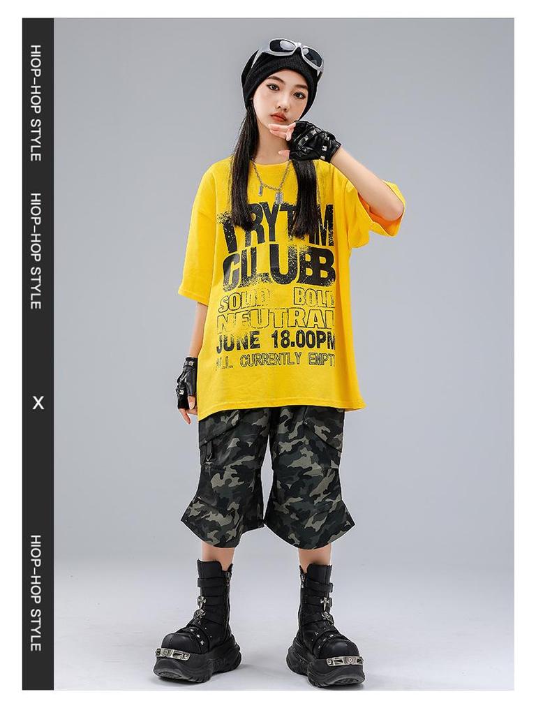 Детский модный костюм для уличных танцев - Желтый хип-хоп джазовый наряд для мальчиков и девочек