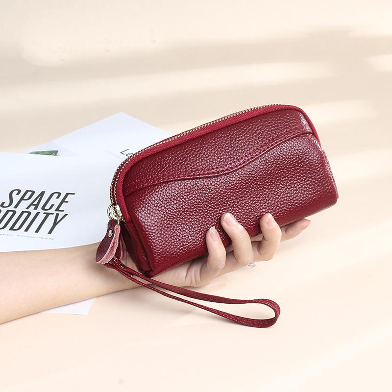 Женский кошелек из натуральной кожи с двойной молнией, клатч, кошелек для монет, большой емкости, женские кошельки, сумка для телефона