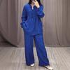 2 шт./компл. Женский костюм топ и брюки с круглым вырезом, полуоднобортный, с длинными рукавами