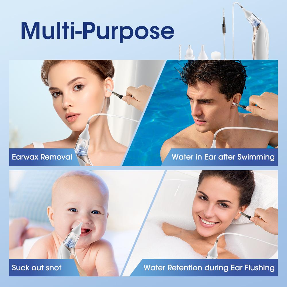 Вакуумный очиститель ушной серы 3 уровня всасывания Низкий уровень шума Перезаряжаемый набор для удаления ушной серы Назальный аспиратор Очиститель ушей для взрослых детей
