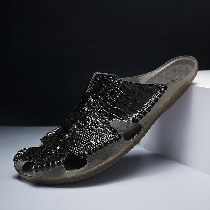 Summer Men's Slippers Fashion Crocodile Handmade Casual Slippers Indoor Bathroom Non Slip Designer Flip Flops Men Beach Sandals