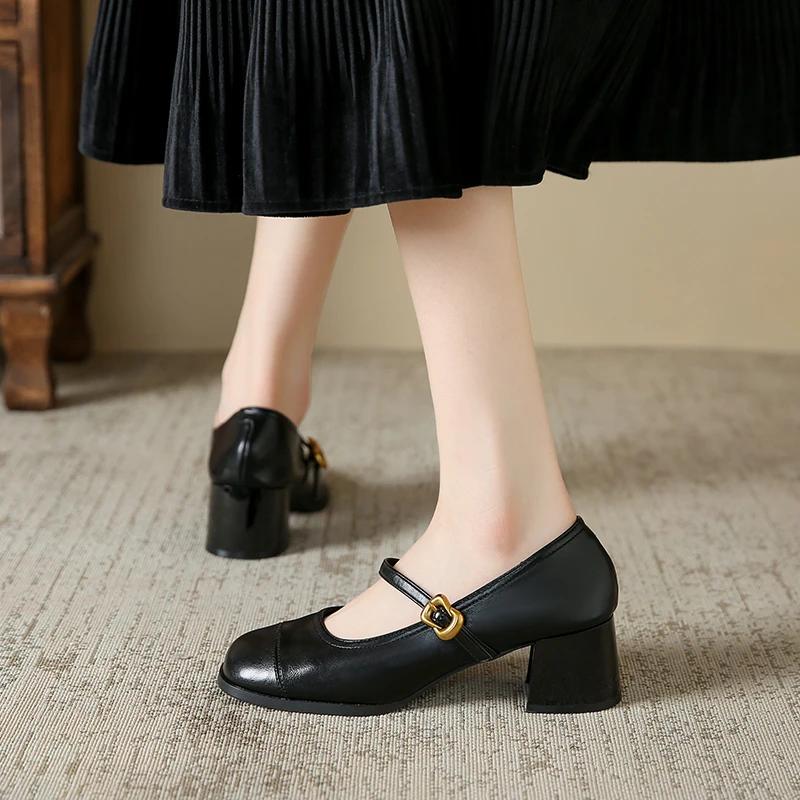 2024 Новые женские туфли Мэри Джейн, модные туфли с квадратным носком, элегантные женские туфли из кожи, удобные сандалии