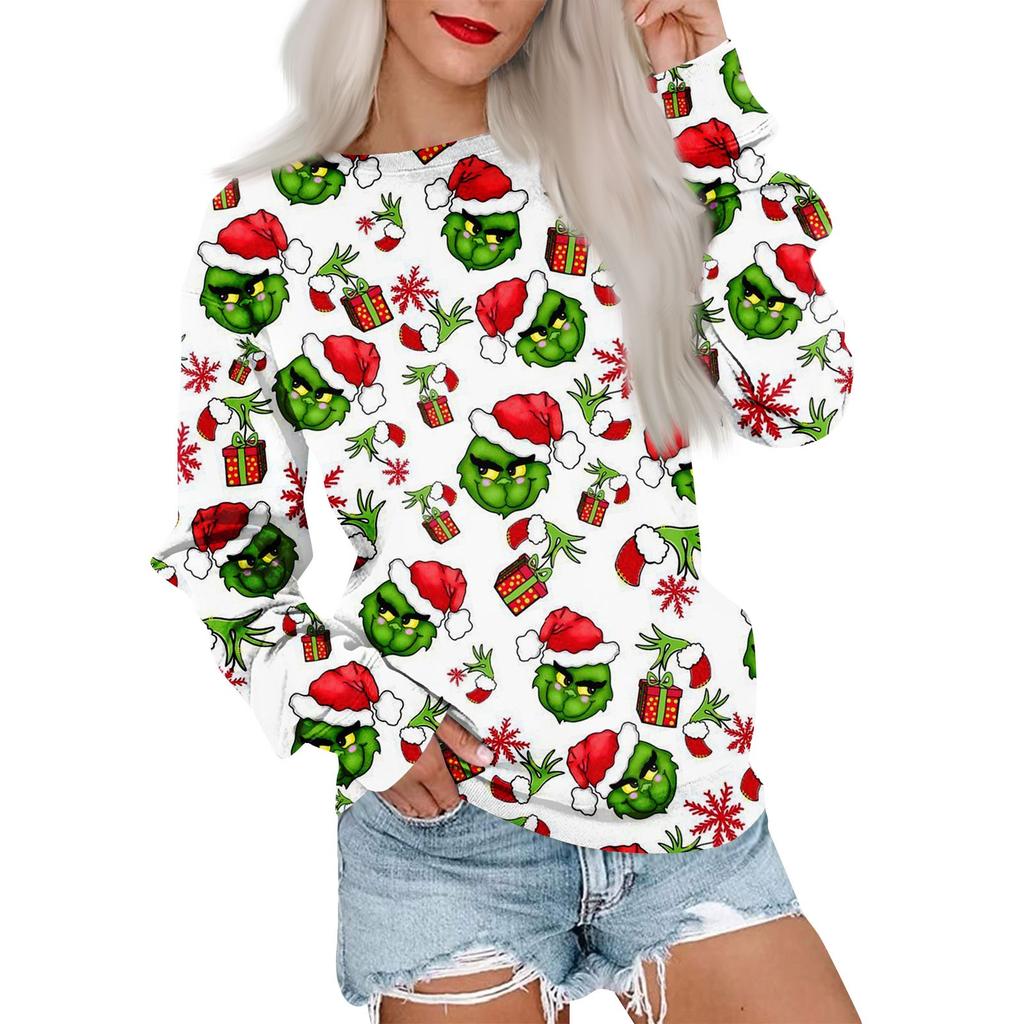 Женская повседневная толстовка с круглым вырезом, свободные мягкие пуловеры с длинными рукавами и принтом, топы