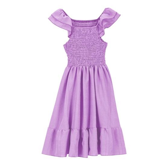 Girls Summer Dress Smocked Ruffle Sleeve Square Neck A-Line Sundress Cute Princess