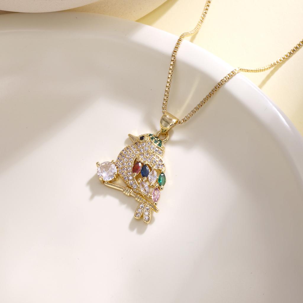 Nidin Shiny Cubic Zirconia Hummingbird Pendant Necklace Crystal Bird Neck Chain Cute Animal Jewelry For Women Party Wedding Gift