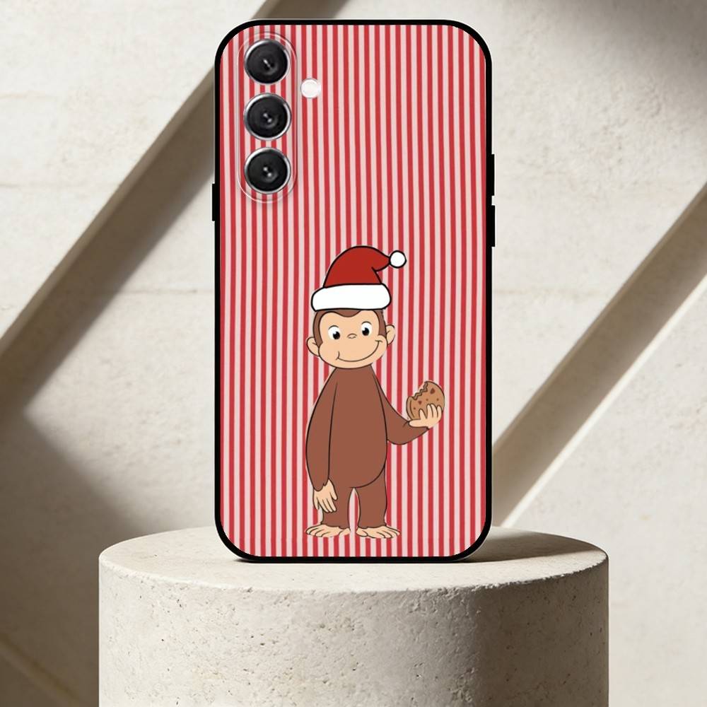 Luxury Y2K Curious George Phone Case For Samsung Galaxy A13,21s,22,31,32,52,53,71,72,73,Soft Black Cover