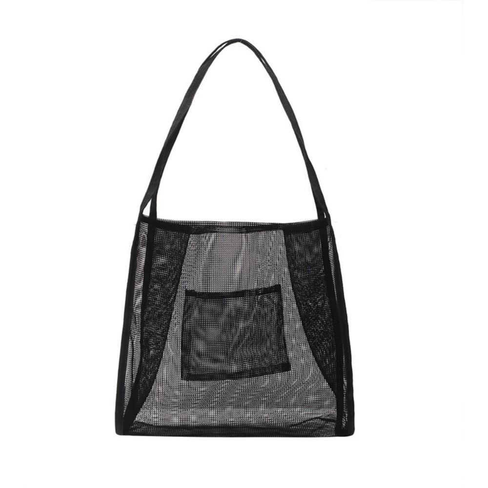 Nylon Beach Handbag Transparent Hollow Tote Bag Make Up Mesh Shoulder Bag Travel