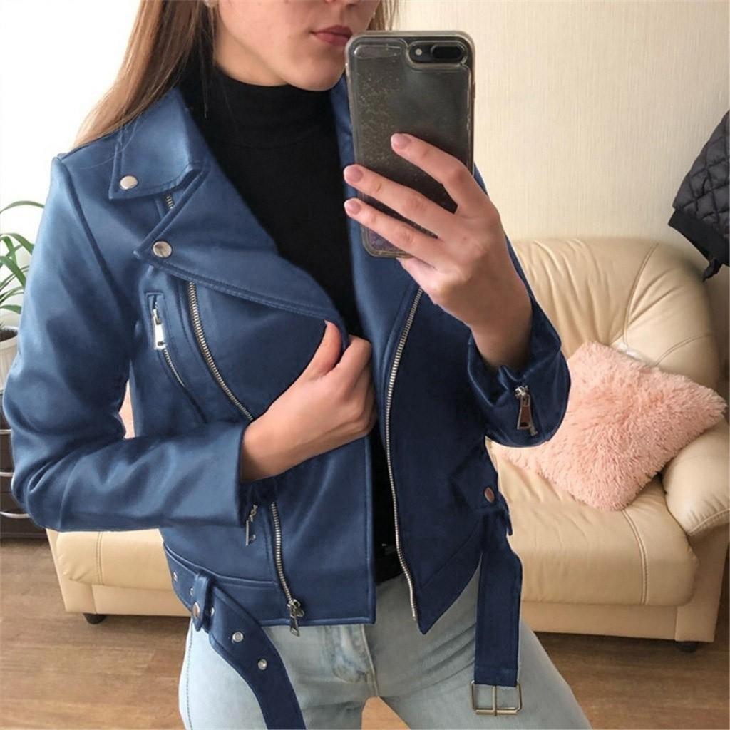 Женская крутая куртка из искусственной кожи с длинным рукавом на молнии, осенняя короткая куртка