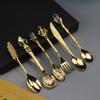 6pcs Vintage Spoons Fork Royal Style Gold Carved Coffee Tea Spoon Snacks Fruit Prikkers Dessert Fork Cutlery Set Kitchen Tool