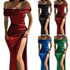 Women's Fashion Solid Colour Shiny Stretch A-Line Neckline Sexy Split Dress