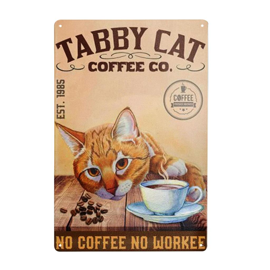 Tabby Kitty,cat Metal Tin Sign Art Poster Cafe Bathroom and Home Retro Iron Painting Wall Decor Retro Bar Pub Farmhouse Diner