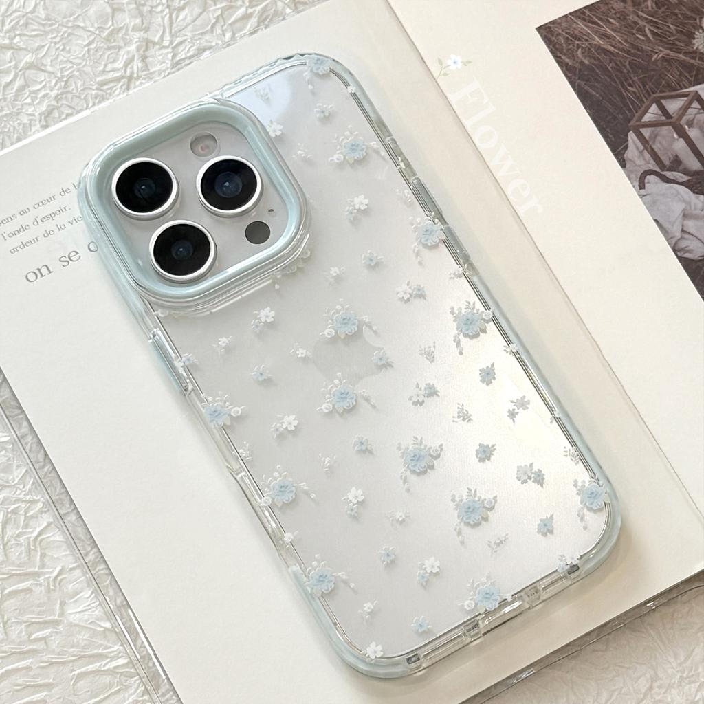 Маленький и свежий Подходит для iPhone 16 Apple 15 Чехол для мобильного телефона 14promax Нежные голубые цветы 13 Прозрачный 11 Мягкий набор