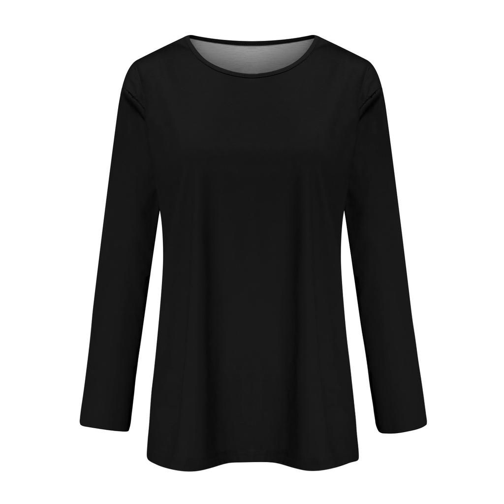 Женская свободная и удобная однотонная футболка с длинным рукавом с большим верхом и круглым вырезом, повседневная