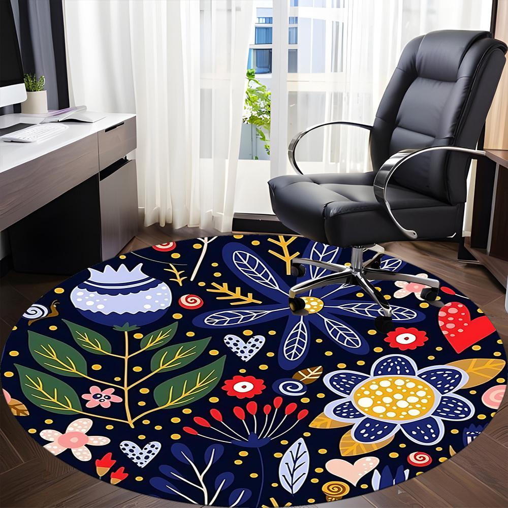 1PC Floral Whimsical Office Round Area Rug, Mat Suitable For Office, Under Office Chairs Bedroom Living Room Home Decor, Room Deco