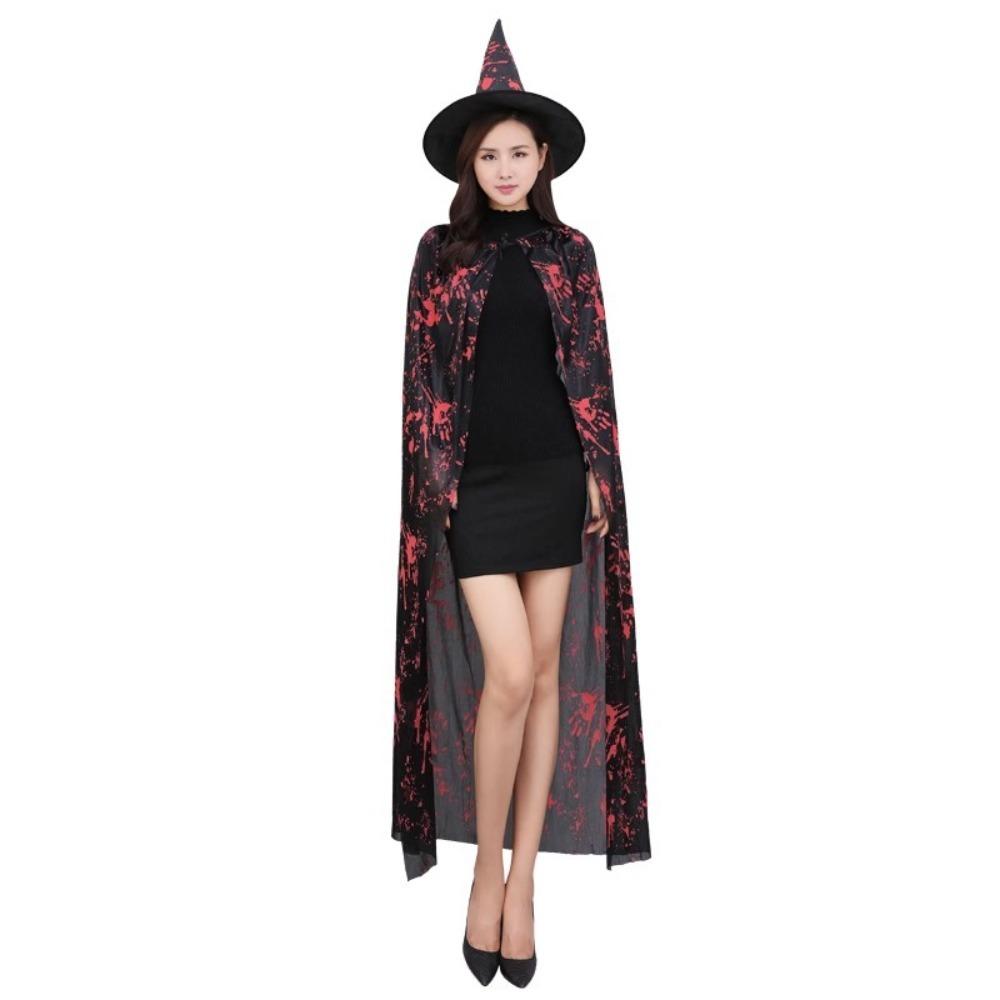 Cosplay Props Witch Cloak Hat Set Blood Printed Horror Cape Halloween Blood Costume  Decoration