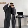 Большой размер ленивый стиль длинный вязаный кардиган женский осень и зима новый корейский вариант свободный V-образный вырез двойной карман свитер куртка прилив