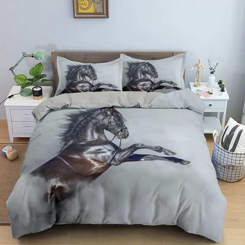 Комплект постельного белья с 3D-принтом в виде животных, комплект постельного белья Domineering Galloping Horse, мягкие 2/3 предмета из полиэстера, пододеяльники с наволочкой
