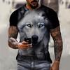 Summer Round Neck 3D Animal Wolf  Pattern Print Top Fashionable Casual Short Sleeved Men's T-shirts