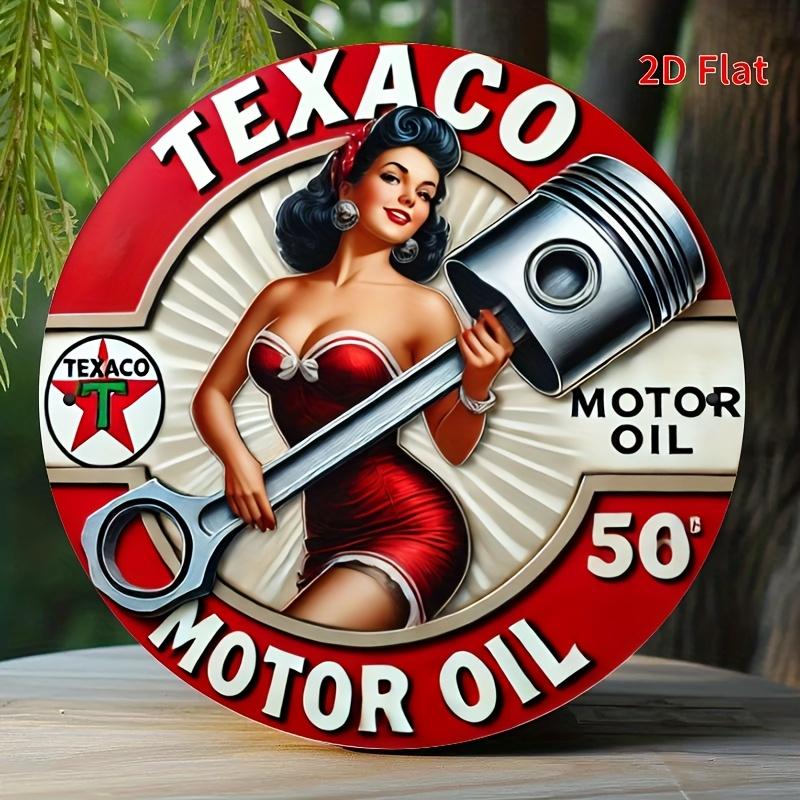 Старинный знак Texaco Oil. 7,8-дюймовый круглый погодостойкий алюминиевый светильник для гаража, крыльца или кофейни.