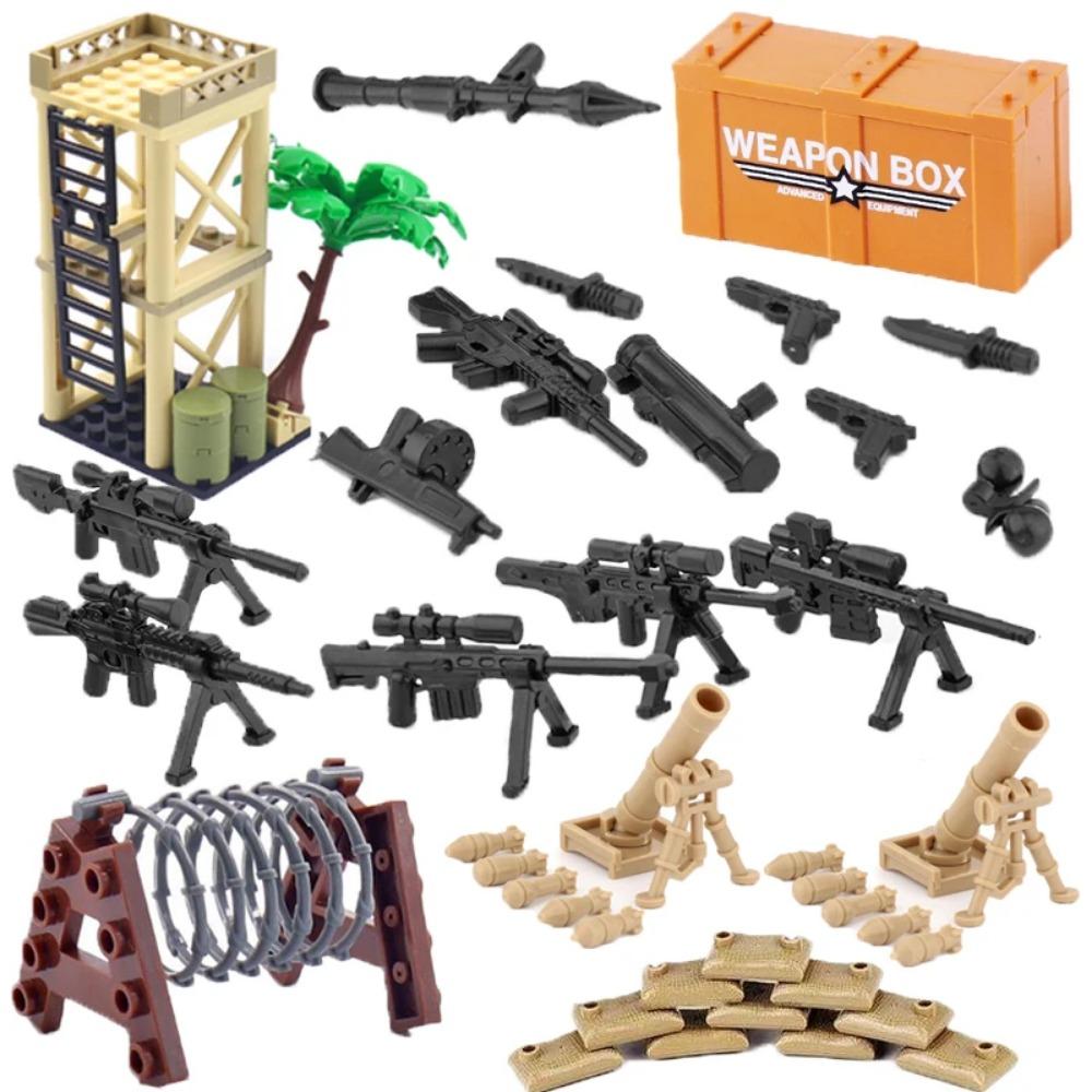 Конструктор Второй мировой войны Военное оружие Полицейский Солдат Фигурка Аксессуары Модель Кирпич Пистолет Пушка Пусковая установка Бункер Аванпост Игрушка X017