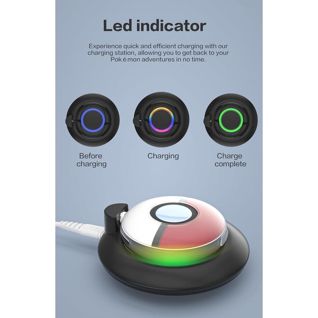 2 IN1 Magnetic Charging Stand and Silicone Protective Cover Pokémon GO Plus+ Charging Holder with USB Type-C Charger Cable and RGB Indicators