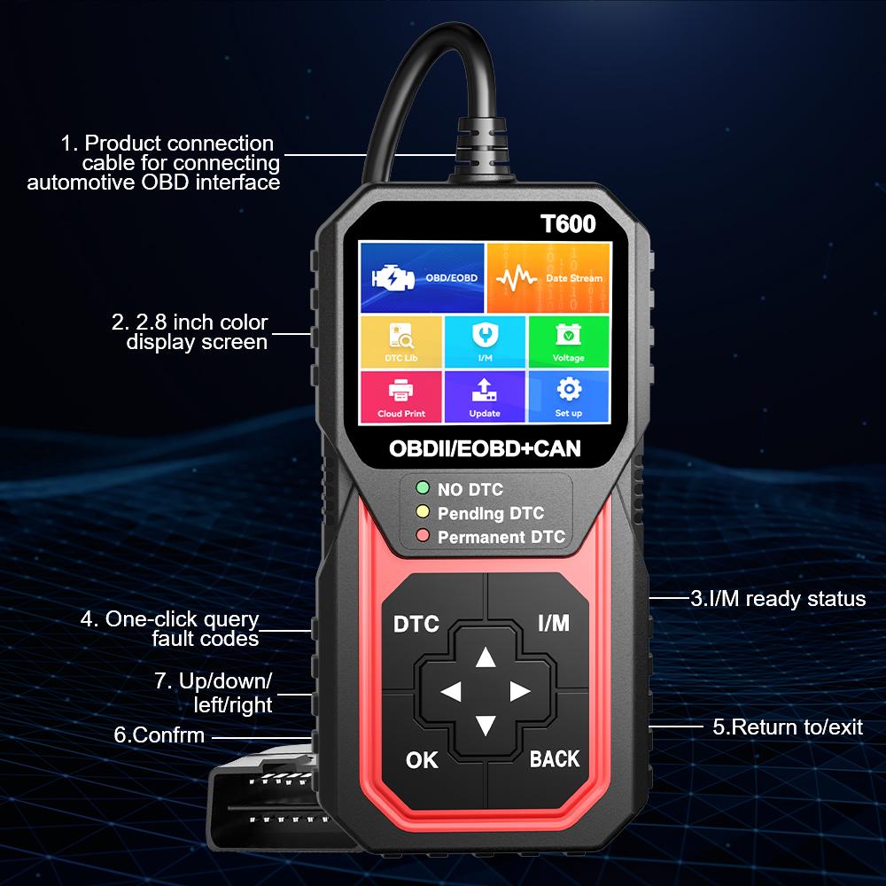 T600 Автомобильный Авто Диагностический Инструмент Сканер OBDII Считыватель Кодов BD2 Работает Для Всех Автомобилей Сброс/Удаление Кодов YM109 YM119 Многоязычный