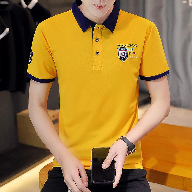 Летняя мужская футболка с коротким рукавом, рубашка поло, футболка с коротким рукавом с вышивкой и лацканами