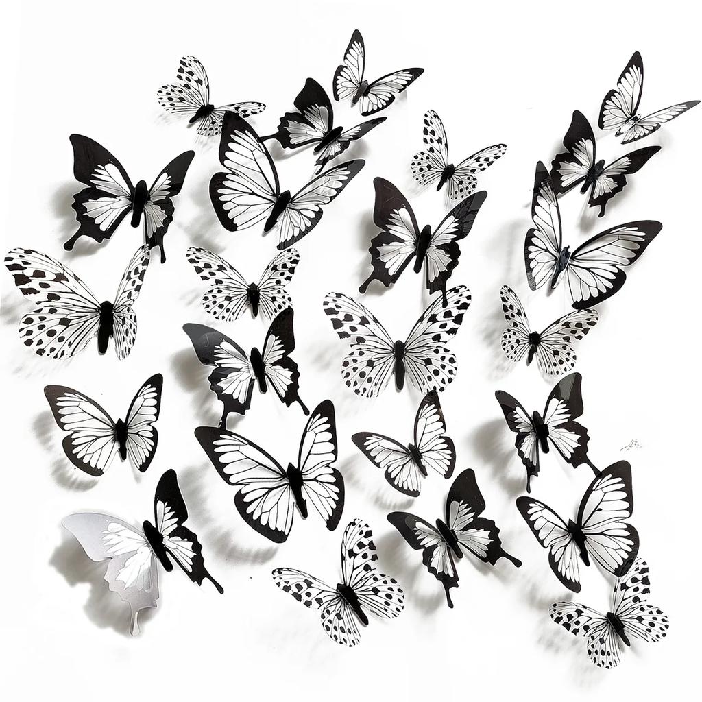 Black White 3D Butterfly Wall Stickers Wedding Decoration Bedroom Living Room Home Decor Butterflies Decals Decals