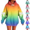 Ladies' Gradient Printed Bow Long Sleeved Loose Fitting Headband With Rope Hooded Sweatshirt Top