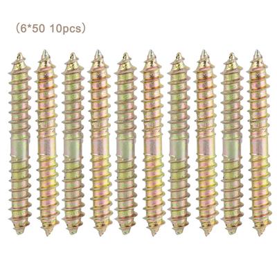 10 шт. 6*50 мм Дюбель-шуруп Соединитель для мебели по дереву Двусторонний винт